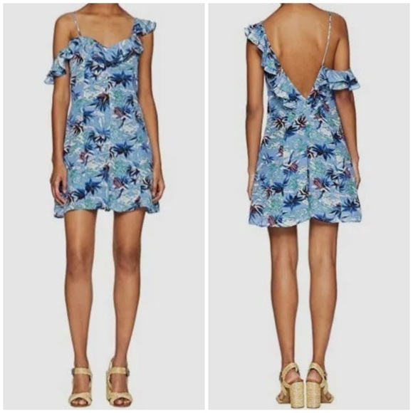 The Kooples Blue Printed Sleeveless One-Shoulder Romper - Picture 1 of 15